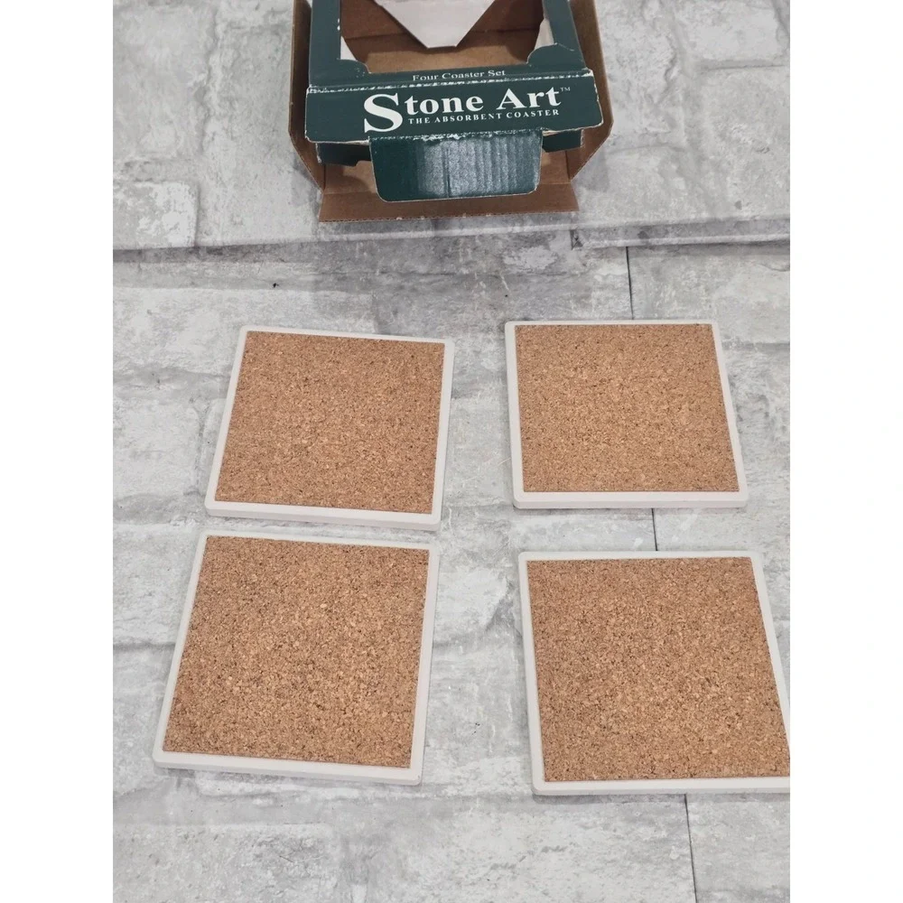 Absorbent Stone Coasters Beach Vacation Set of 4 Cork Backs Absorbent 4